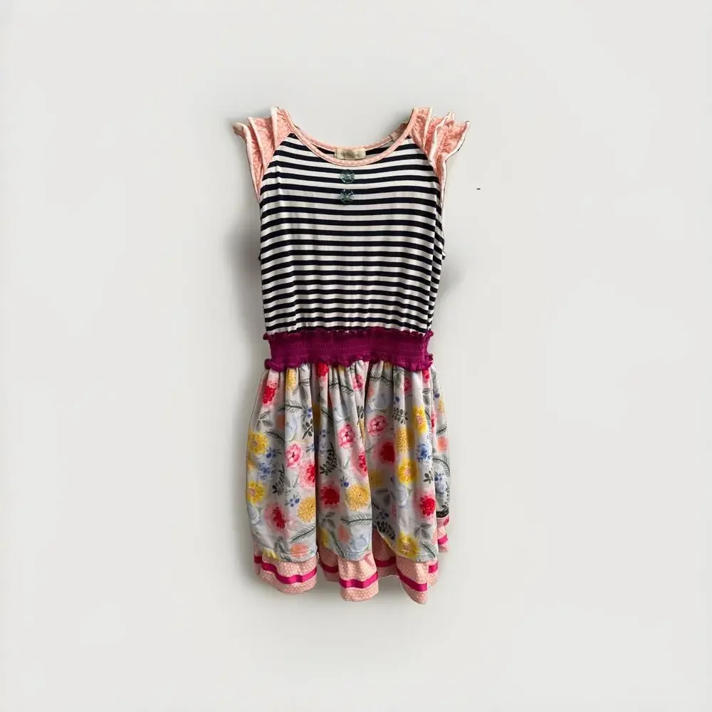 Matilda Jane Girls 10 Flutter Sleeve Twirl Dress Floral Stripe